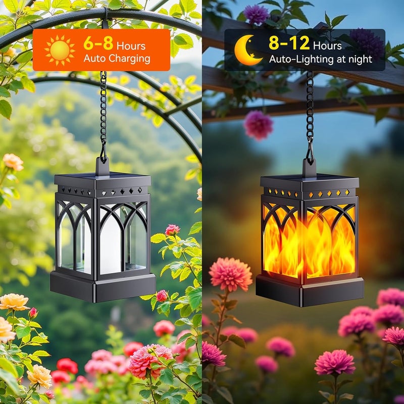 KOOPER 4 Pack Solar Lanterns Outdoor Waterproof, Upgraded Flickering Flame Modes + Constant Modes Hanging Solar Lantern Lights for Outside, Lanterns Decorative Outdoor for Garden Table Yard Tree Decor - Image 5